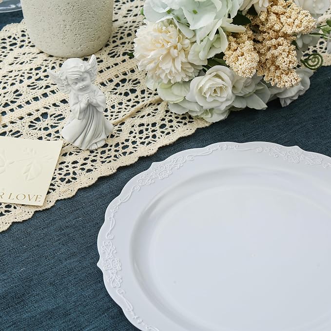 100 Pieces White Plastic Plates-7.5inch Dessert Disposable Plates - Premium Heavy Duty Hard Disposable for Dinner- Party Supplies for Birthdays, Celebrations, Wedding