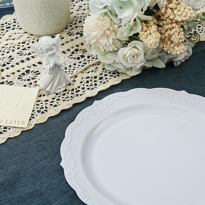 100 Pieces White Plastic Plates - 10.25inch Dinner Disposable Plates - Premium Heavy Duty Hard Disposable Dinner Plates - Party Supplies for Birthdays, Celebrations, Thanksgiving Wedding