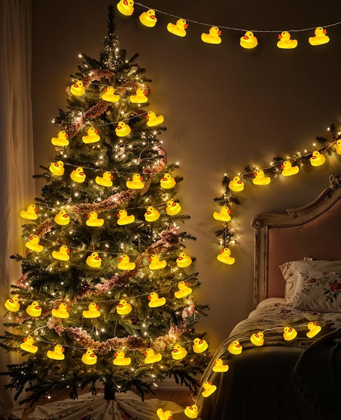 AceList 60 LED Rubber Ducks String Lights with USB & Waterproof Battery Box, Christmas Ducks, Unique Gifts for Jeep Ducks Lovers, Yellow Rubber Ducks for Party, Birthday, Christmas Decor