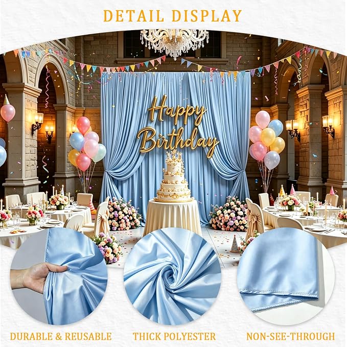 Gallety Baby Blue Backdrop Curtain for Wedding, Photo Backdrop Curtain for Bridal Shower Decorations - 10FT x 10FT Stage Curtains for Graduation Dances,Birthday Party,Baby Themed Celebration
