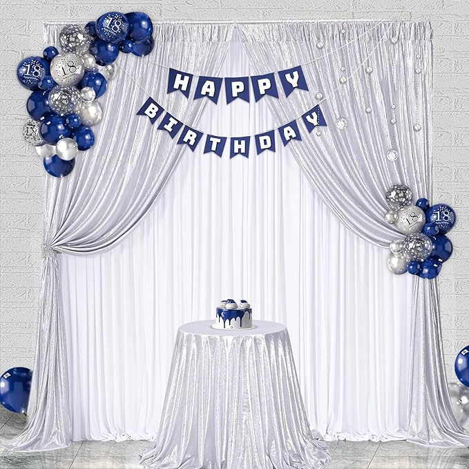 Silver Sequin Backdrop Curtain for Birthday Wedding Baby Shower Photo Engagement Bachelorette Christmas Party Decorations 19.2ftx10ft(4 Panels)
