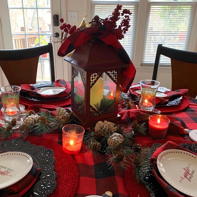 ShinyBeauty Square Tablecloth 60"X60" Black and Red Table Overlay Checkered Cotton Table Linen Farmhouse Table Cover Outdoor Tablecloths Buffalo Plaid Table Cloth