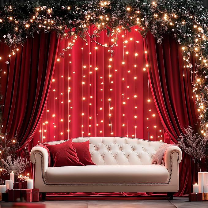 10ftx14ft Red Backdrop Curtains for Wedding-Wrinkle Free Backdrops Curtain Drapes Fabric Decorations Photo Back Drop Cloth for Baby Shower Photography 2Panels 14ft(H) x 5ft(W)