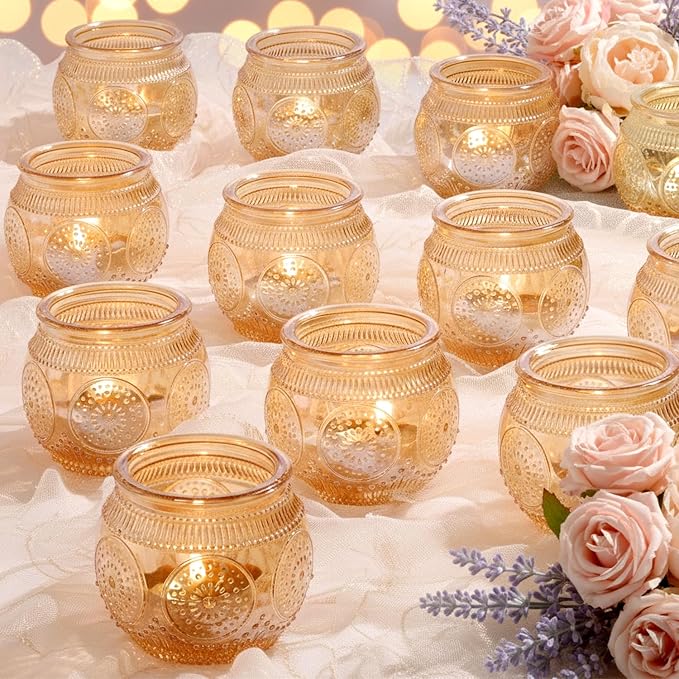 36 Pcs Gold Candle Holders Bulk- Floral Style Gold Centerpieces for Table, Tealight Candle Holders for Wedding, Bridal Shower, Birthday, Reception Party Table Decorations