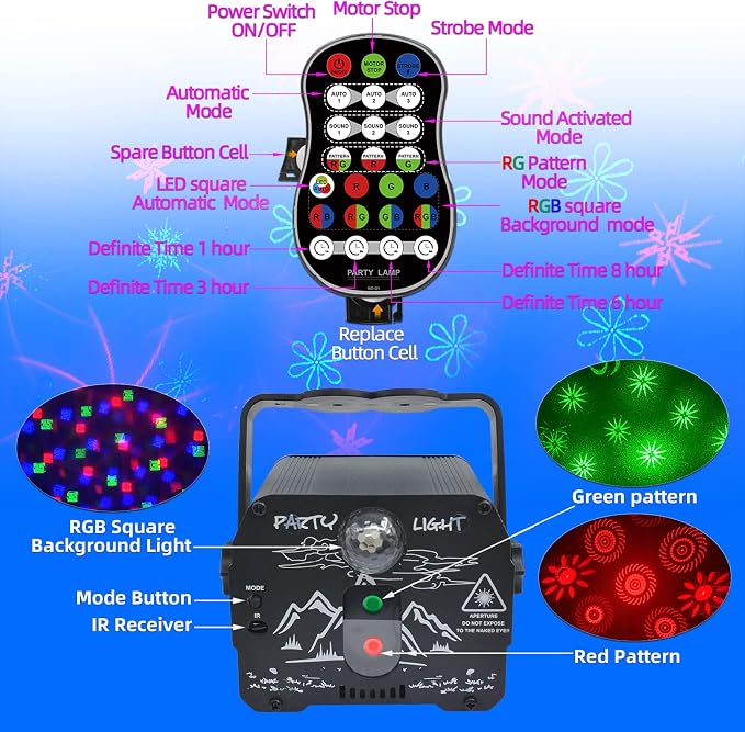 Party DJ Lights with Remote Control, Portable Mini Disco Ball Stage Light, Sound Activated USB Powered Bright RGB Led Projector Strobe Lamp for Room Home Decor Birthday Gift Bar Rave Karaoke Xmas Show