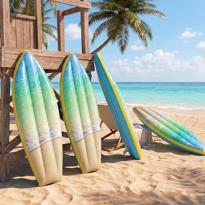 JellyArch 4 Pcs Ocean Waves Inflatable Surf Board 36 Inch Beach Luau Inflatable Pool Floats Luau Hawaiian Party Decorations Blow up Surfboard for Wall Summer Beach Ocean Party Decorations