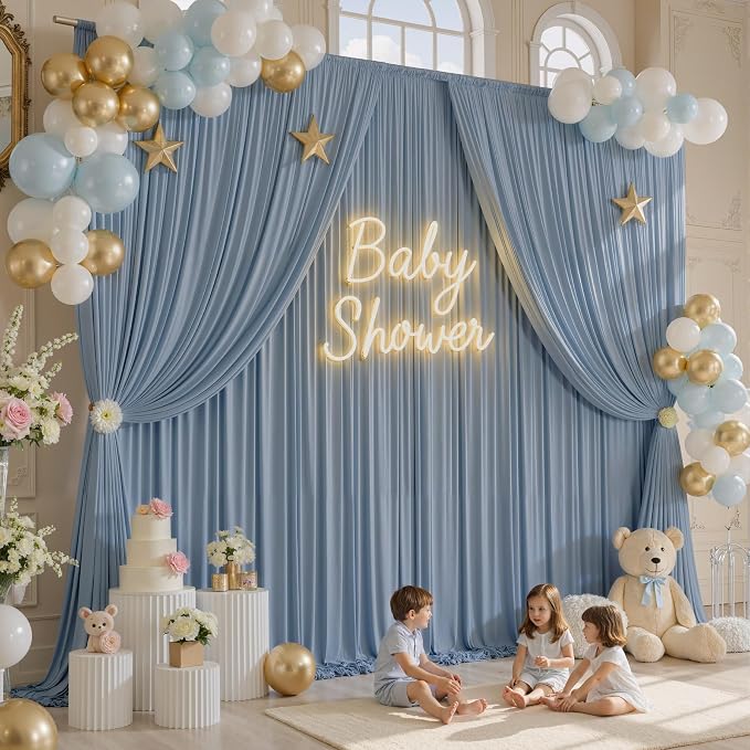 50ft x 12ft Dusty Blue Backdrop Curtains for Parties, Wrinkle Free 10 Panels Photo Backdrop Drapes Back Drop Cloth for Wedding Birthday Photography Background Decor