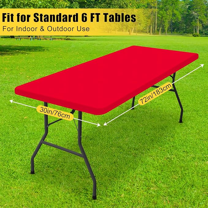 Smiry 3 Pack Rectangle Table Cloth, Elastic Fitted Flannel Backed Vinyl Tablecloths for 6ft Folding Tables, Waterproof Wipeable Table Covers for Indoor, Outdoor, Camping and Picnic (Red, 30"x72")