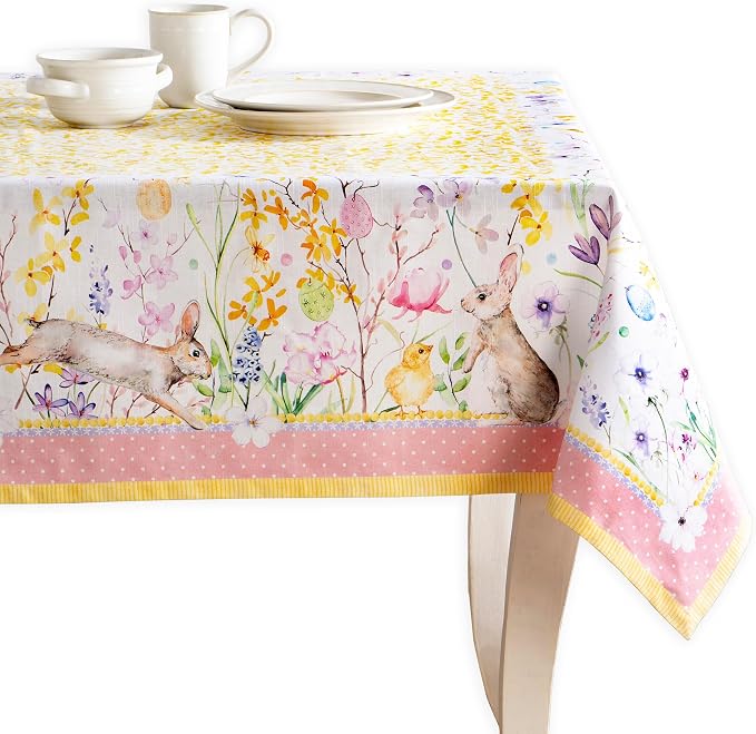 Maison d' Hermine Table Cloth Rectangle Table 100% Cotton 70 x 90 Inches Tablecloth Reusable Decorative for Dining Kitchen Room Farmhouse Party Home Hotel Restaurant Spring Summer - Easter Zest