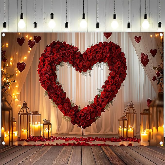10X8ft Valentine's Day Backdrop Red Love Heart Photography Background, Romantic Wedding Bridal Party Background Decor Love Heart Backdrop Banner Portrait Photo Studio Booth Props