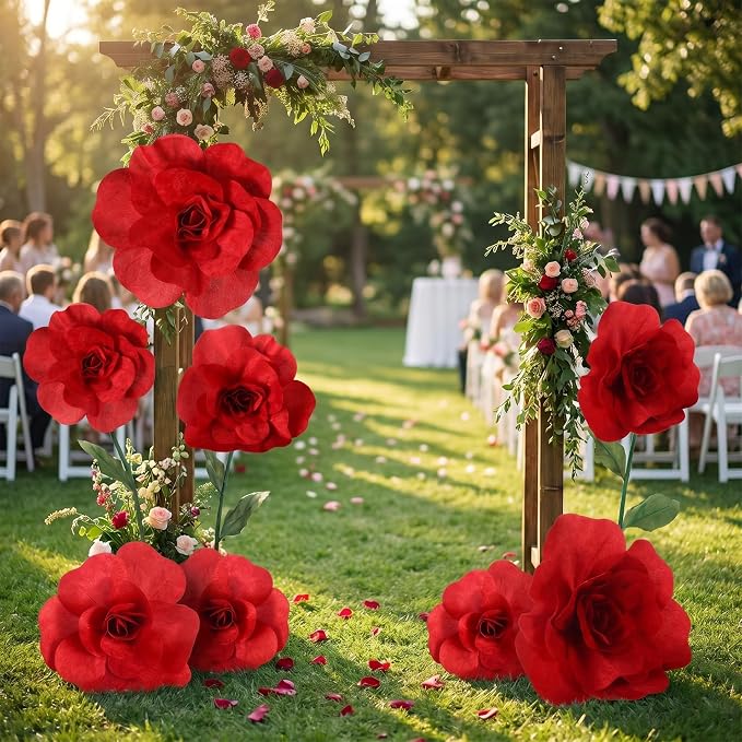 Norme 6 Pcs Giant Flowers for Decoration 12, 16, 20 Inch Large Rose Petals Giant Flowers Large Red Rose for Derby Day Wedding Arch Decoration, Home Decor, Anniversary Birthday Valentines