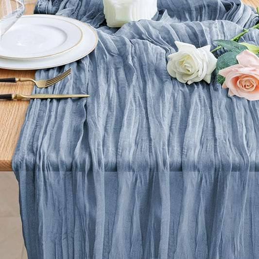 Wokceer Dusty Blue Cheesecloth Table Runner Spring 10FT Boho Gauze Easter Cheese Cloth Table Runner for Party Long Rustic Sheer Runners for Baby Bridal Shower Wedding