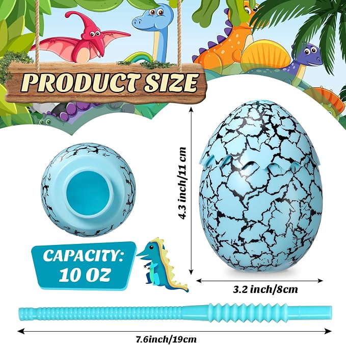 Maxcheck 24 Set Dinosaur Party Favor Cups with Lids and Straws Dino Cups for Kids 10 oz Crack Dinosaur Egg Bottles for Dino Theme Birthday Party Supplies Decorations