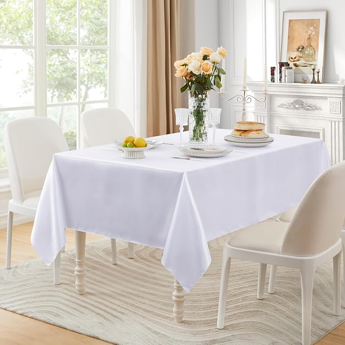 6 Pack Square Satin Table Cover Silkly Soft Table Cloth, Satin Dining Table Cloths for Wedding Banquet Table Decoration, Dining Room, Indoor and Outdoor Use, 52 x 52 Inches, White