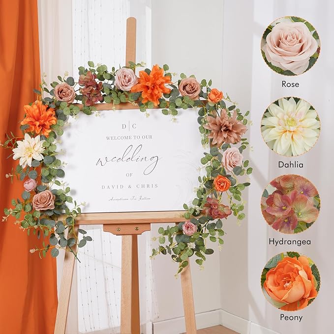 Waipfaru 6Ft Fall Garland Decor, 6Ft Eucalyptus Flower Garland for Table, Fall Floral Vines with Terracotta Flowers for Wedding Arch Backdrop Wall Thanksgiving Decorations (Terracotta)