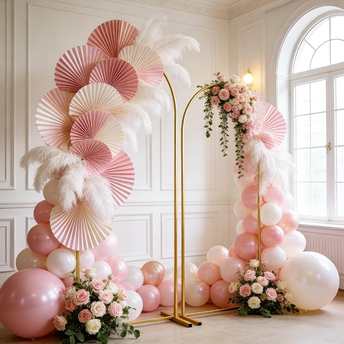 Toolterritary Metal Arch Backdrop Stand Set of 2, 8FT+ 6.6FT Balloon Arch Stand, Gold Wedding Arch Frame with Stable Base, Arch Backdrop for Party Birthday Baby Shower Graduation Decor