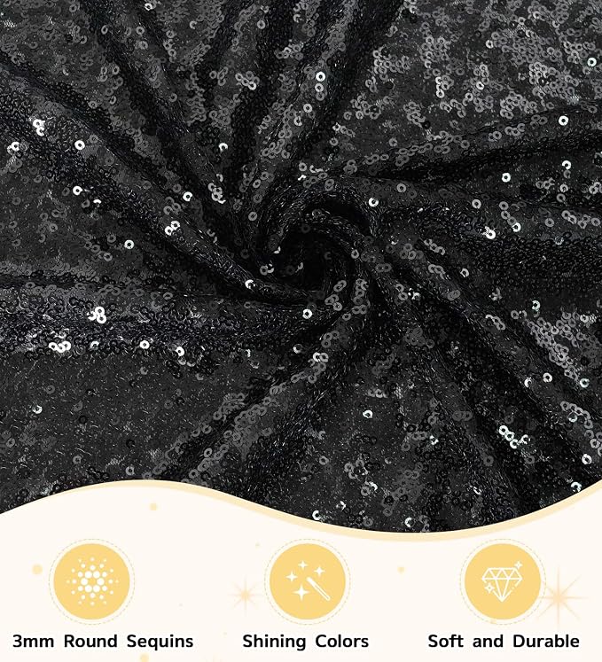 Juya Delight 60" x 120" Black Rectangle Sequin Tablecloth for Party Dinner Banquet Festival Wedding Anniversary Exhibition Dessert Table