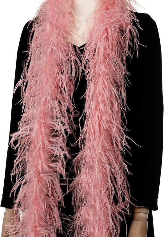 Soarer Pink Ostrich Feather Boa - 2Yards 1Ply Long Boas for Holiday Party Decor,DIY Craft Sewing(Lotus Pink)
