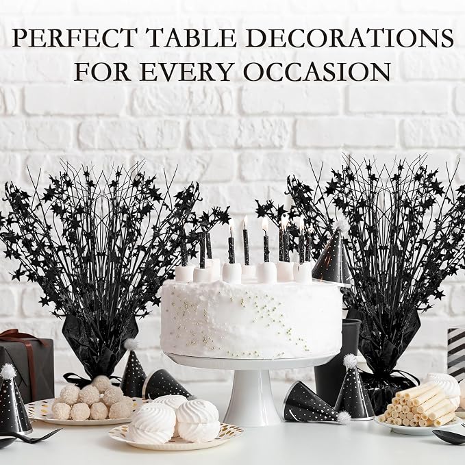 Crowye 6 Pcs Metallic Foil Spray Centerpiece Party Star Decoration Table Decor for Birthday Wedding Bachelorette Summer Party Holiday(Black,Small Star)