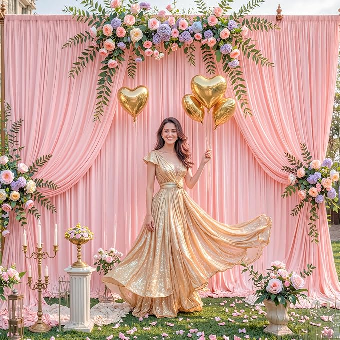 10 Panels Blush Pink Backdrop Curtain for Parties Wedding Wrinkle Free Pink Photo Curtains Backdrop Drapes Fabric Decoration for Baby Shower Birthday Party 50ft(W) x 10ft(H)
