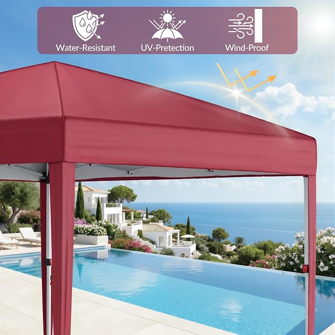 10x10 Pop Up Canopy with Sidewalls, Instant Tent with Carry Bag, Height Adjustable Waterproof Shade Canopy, for Event, Parties, Camping (Red, 10x10 with Sidewalls)