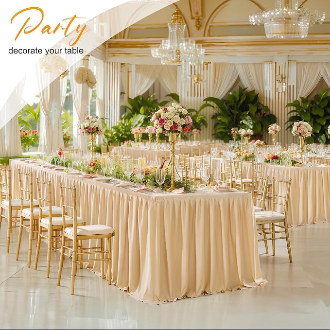 6 Packs Dark Champagne Tableclothes for 8 Foot Rectangle Tables, Wrinkle Free Fitted Table Cloth 8ft Stretch Table Cover with Skirt for Parties Weddings Birthday Banquet Baby Shower