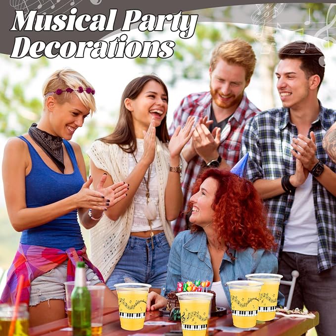 Funnymoom 60 Pack Piano Notes Plastic Cup 12 oz Disposable Clear Plastic Music Cups for Men Women Music Lovers Birthday Graduation Wedding Anniversary Party Decorations Favors
