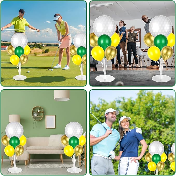 Golf Party Balloons Stand Kit 2 Sets With 2 White Golf Balls Foil Balloons Centerpieces for Tables Sports Party Dark Green Yellow Gold Balloon for Baby Shower Golfing Sports Theme Birthday Decorations