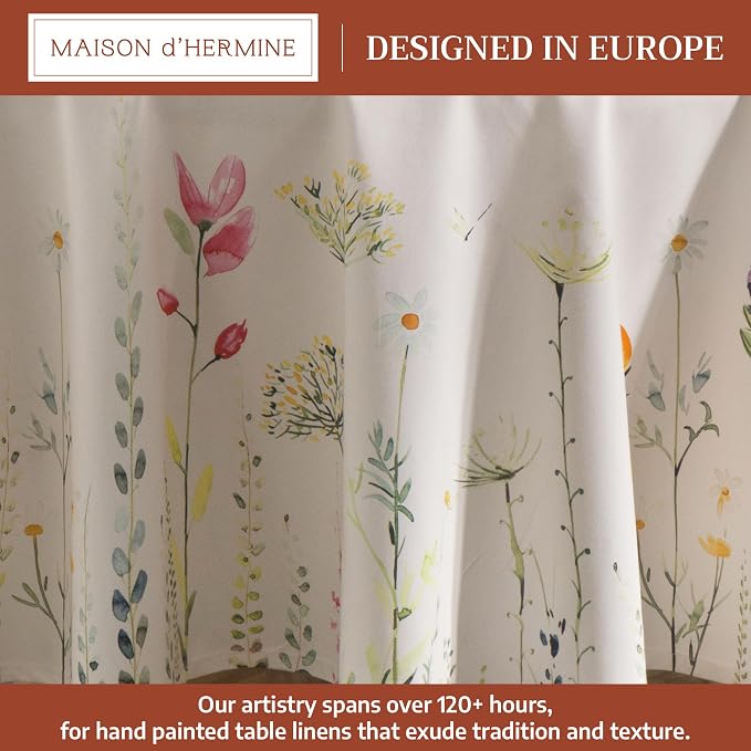 Maison d' Hermine Table Cloth Round Table 100% Cotton 69 Round Inches Tablecloth Reusable Decorative for Dining Kitchen Room Farmhouse Party Home Hotel Restaurant Spring Summer - Botanical Fresh