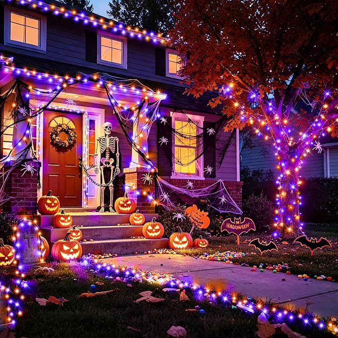 KNONEW LED String Lights Orange and Purple 99FT 300 LED Halloween Lights with 8 Modes Memory for Home Tree Yard Room Indoor & Outdoor Decorations