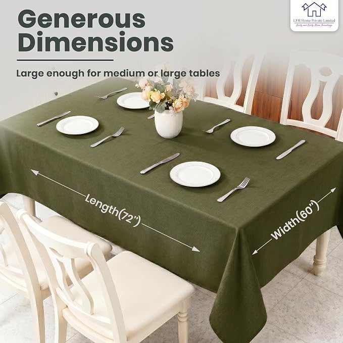 LFH Home Cotton Rich Beautiful Tablecloth for Rectangle Tables, 60 x 72 Inch Table Cloth, Machine Washable Fabric Table Cover for Dining Table, Kitchen, Parties, Holidays & Everyday Use-Military Green