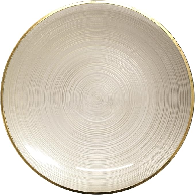 " OCCASIONS " 50 Plates Pack (25 Guests)-Wedding Party Disposable Plastic Plate Set -25 x 10'' Dinner + 25 x 7'' Salad & Dessert plates (Belize in Ivory & Gold)