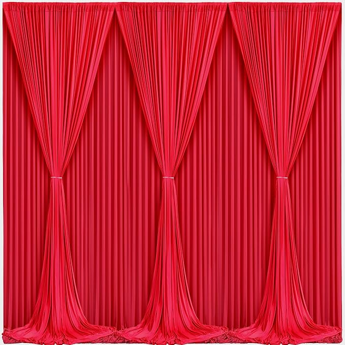 Red Backdrop Curtains 6 Panels-Wrinkle-Free Polyester Photography Drapes Party Photo Backgrounds for Wedding Christmas Photo Backdrops- 24 X10FT (Red)