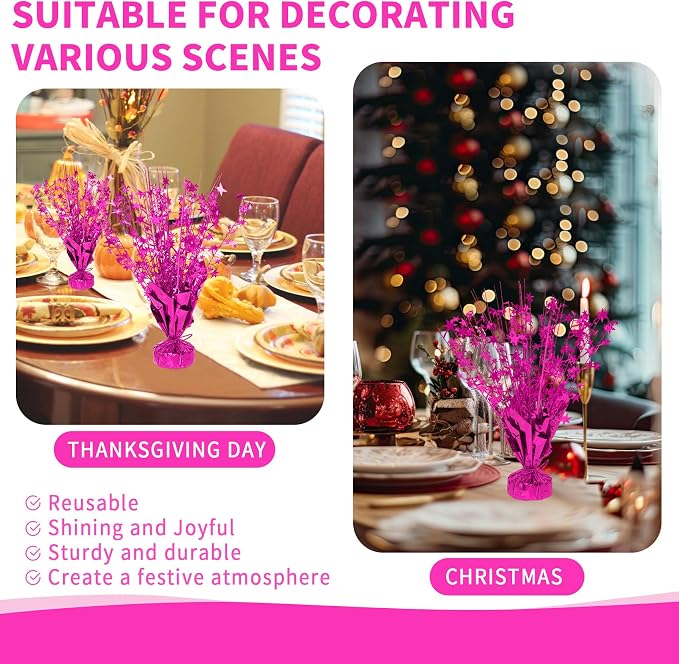 12 Pack Metallic Foil Spary Centerpieces for Tables, Hot Pink Centerpieces for Tables Decorations, Star Brust Table Centerpieces for Birthday Graduation Wedding Baby Shower Party