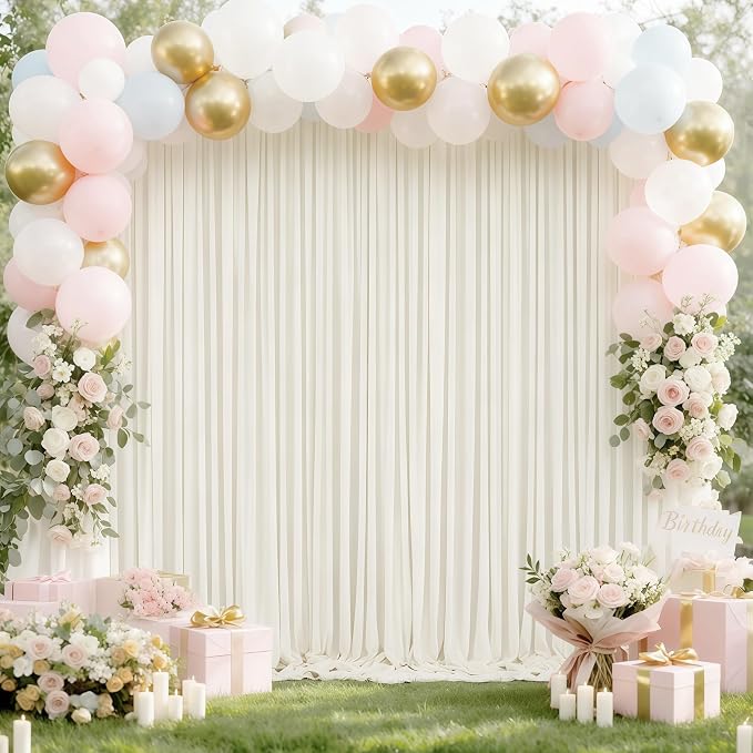 Beige Backdrop Curtains-Wrinkle-Free Polyester Photography Drapes Party Curtain Background for Baby Shower Wedding Decorations- 8 X10FT (Beige)
