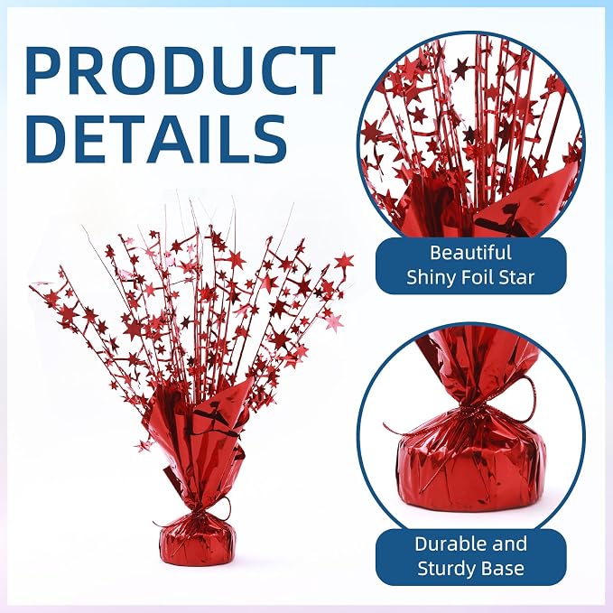 24 Pack Red Metallic Foil Spray Centerpiece Star Table Decoration Burst Table Centerpieces for Birthday New Year Wedding Anniversary Graduation Party Supply (Red)
