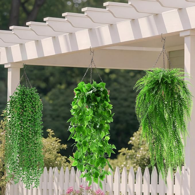 Daifunli 36 Pcs Artificial Hanging Plants Fake Hanging Ferns Plastic Fake Plants for Wall Room Garden Garland Indoor Outdoor Decor No Basket (Boston,Eucalyptus,Ivy Vine,String of Pearls)