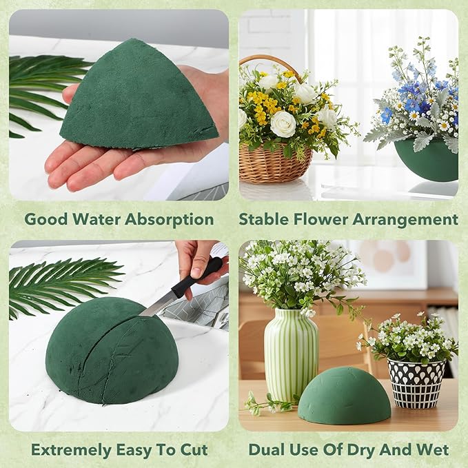Hpmjz 4 PCS Floral Foam Blocks, 7.5 Inch Green Half Balls Large Round Dry & Wet Flower Foam for Fresh and Artificial Flower Plant Arrangements Craft Supplies Wedding Birthday Home Garden Decor