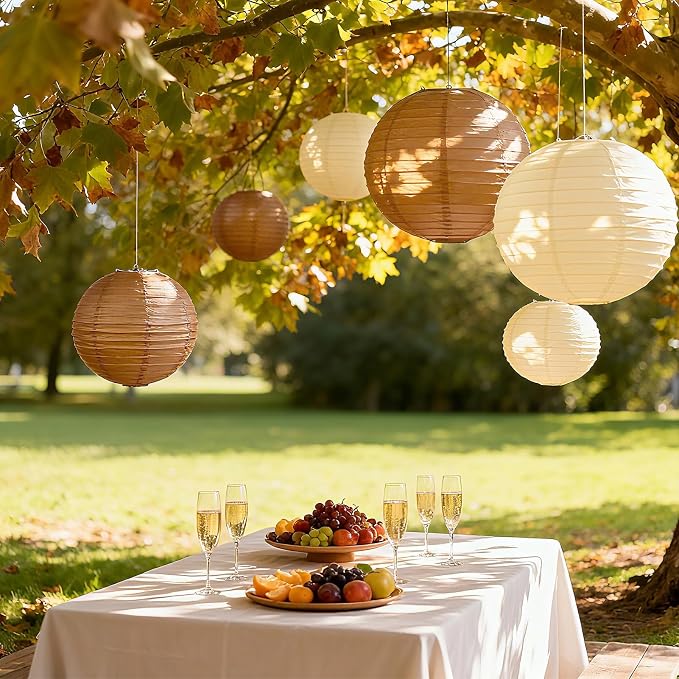 20Pcs Paper Lanterns Decorative, Brown and Ivory Round Hanging Paper Lanterns Decorations for Rustic Party Bridal Shower Wedding Birthday Party Supplies