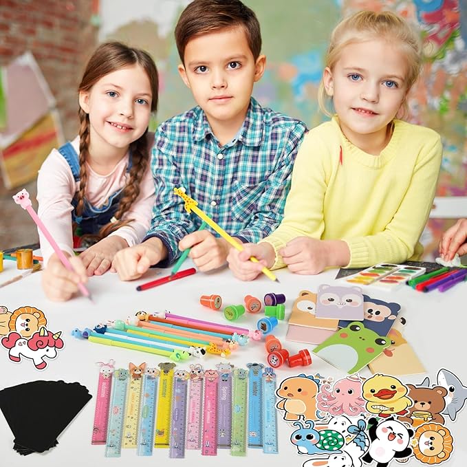 24 pack Cute Stationery Classroom Rewards, With Pencils Rulers Erasers Sticky Notes For Birthday Gifts Goodie Bags Classroom games Rewards School Office Supplies.