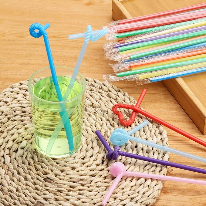 500 Pcs Flexible Disposable Plastic Drinking Straws, Individual Package 10.2 Inches Colorful Extra Long Bendy Party Fancy Straws