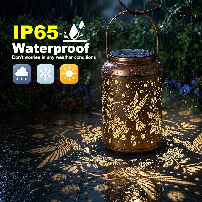 Birthday Day Gifts for Women, Garden Decor Hummingbird Solar Lanterns Outdoor Waterproof, Mothers Day Gifts for Mom Grandma, Hanging Solar Lights Outside Gardening Gifts