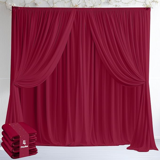 GALLETY 20 FT x 10 FT Red Backdrop Curtain - Polyester Backdrop Curtain Panels with 4 Inch Rod Pockets - Wedding Ceremony Party Home Window Decoration