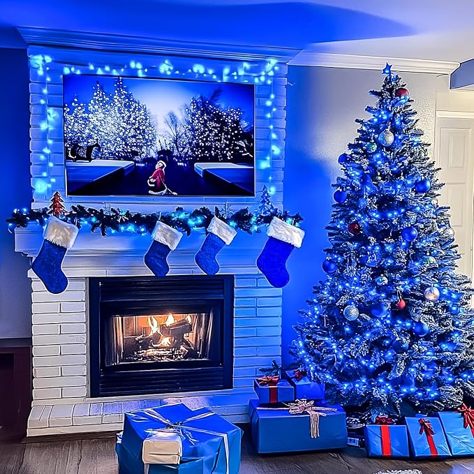 JMEXSUSS 150 LED Blue String Lights Indoor Outdoor Waterproof, Connectable 59 Ft Plug in String Lights, 8 Modes Blue Christmas Lights for Bedroom, Patio, Party, Holiday Decorations, EXS-S-0150