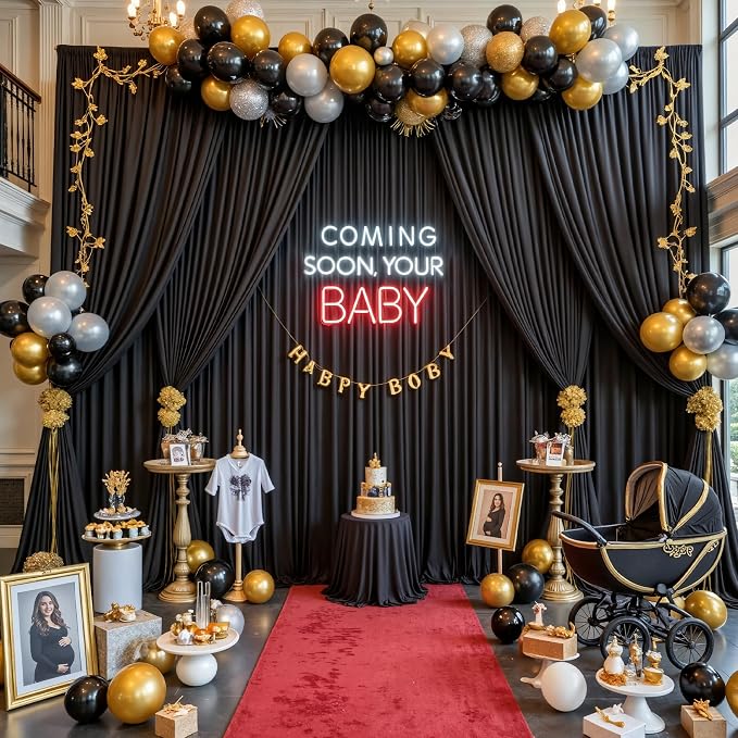 10x15ft Black Backdrop Curtains for Parties Wrinkle Free Fabric Backdrop Curtain Wedding Photo Drapes Backdrop for Birthday Party Baby Shower Bridal Shower Photography Stage Back Drop 2 Panels 5x15FT