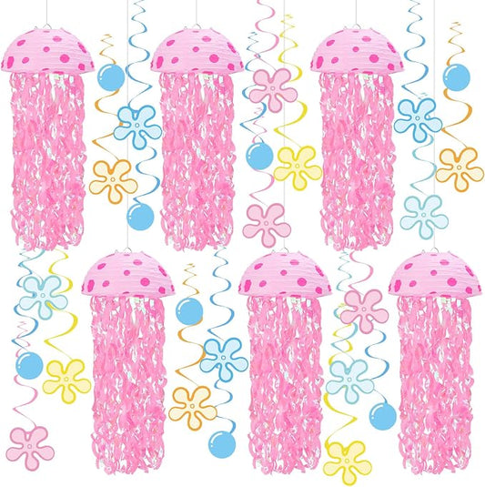 Whaline 30 Pcs 10 Inch Cartoon Sponge Themed Birthday Party Decoration Jellyfish Hanging Paper Lanterns with Tassel Hanging Swirls Ornament for Summer Mermaid Ocean Under The Sea Party Home Classroom