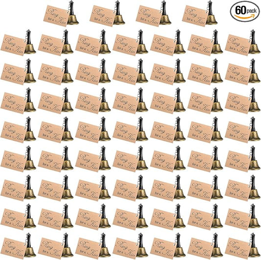 Lounsweer 60 Set 60 Set Wedding Bells Bulk Ring for a Kiss with Tags Kissing Bells for Wedding Reception Decorations Goodies Bags Party Supplies