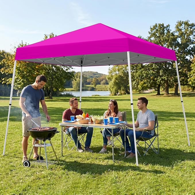 COOS BAY 10x10 Pop Up Canopy Tent, Portable Outdoor Shelter with Carry Bag for Tailgate, Party, Beach, Picnic, and Camping, 10x10 Base 8x8 Top, Pink
