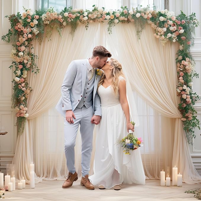 10x10ft Champagne Tulle Backdrop Curtain for Parites, Semi-Sheer Backdrop Curtains for Wedding Baby Shower Birthday Party Photo Shoot Decorations