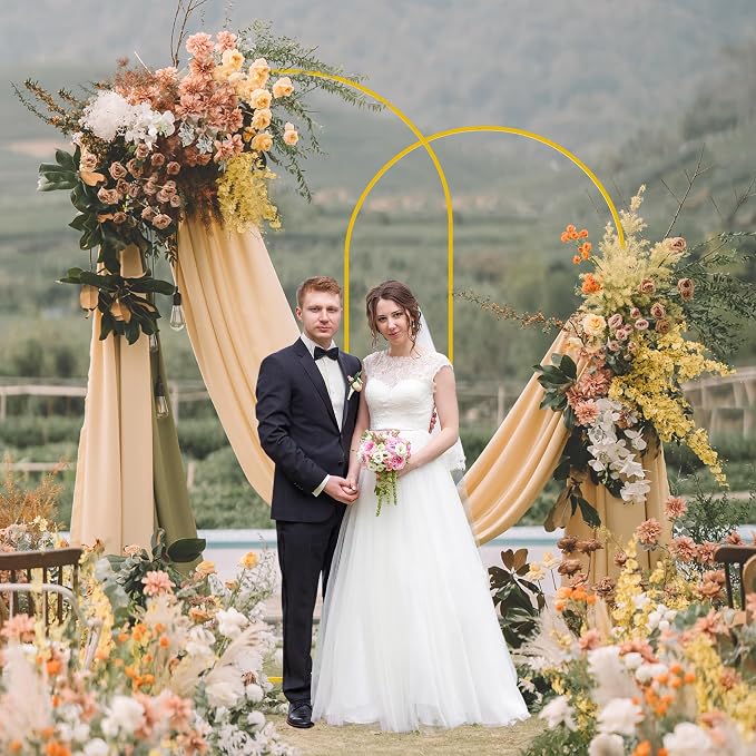 Wokceer Wedding Arch Backdrop Stand 7.2FT, 6.6FT Gold Metal Arch Stand Set of 2 for Birthday Party Wedding Ceremony Baby Shower Graduation Decoration